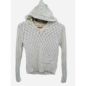 Kenji Natural Anthropologie Sweater Womens Medium Ivory Chunky‎ Knit Pocket Hood